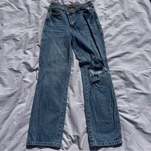 Judy Blue Dad Jean Crisscross Waist Distressed Denim Jeans 3/26